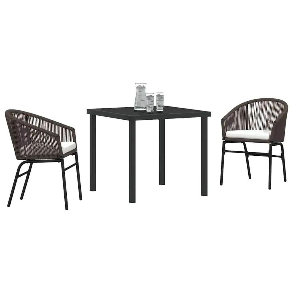 Garden Dining Set 3 Pieces Brown Steel Frame Outdoor Furniture with Glass Top