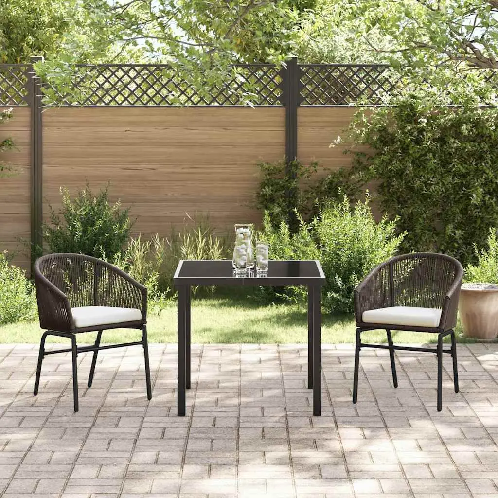 Garden Dining Set 3 Pieces Brown Steel Frame Outdoor Furniture with Glass Top