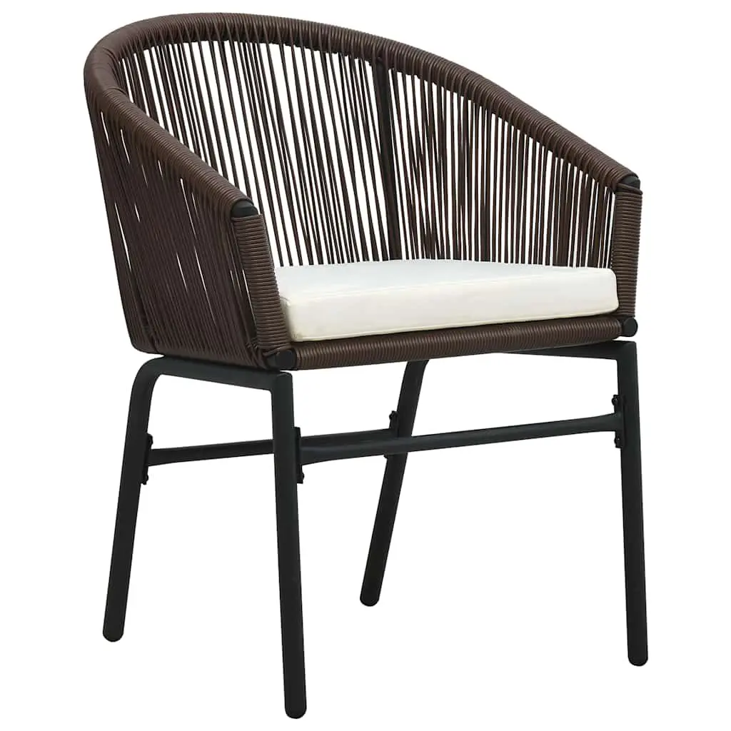 Garden Dining Set 3 Pieces Brown Steel Frame Outdoor Furniture with Glass Top