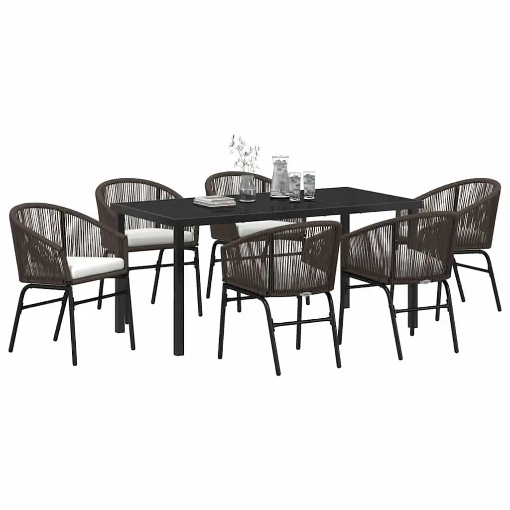 Garden Dining Set 7 Pieces Outdoor Furniture Brown Steel Patio Table Chairs