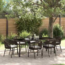 Garden Dining Set 7 Pieces Outdoor Furniture Brown Steel Glass Table Chairs