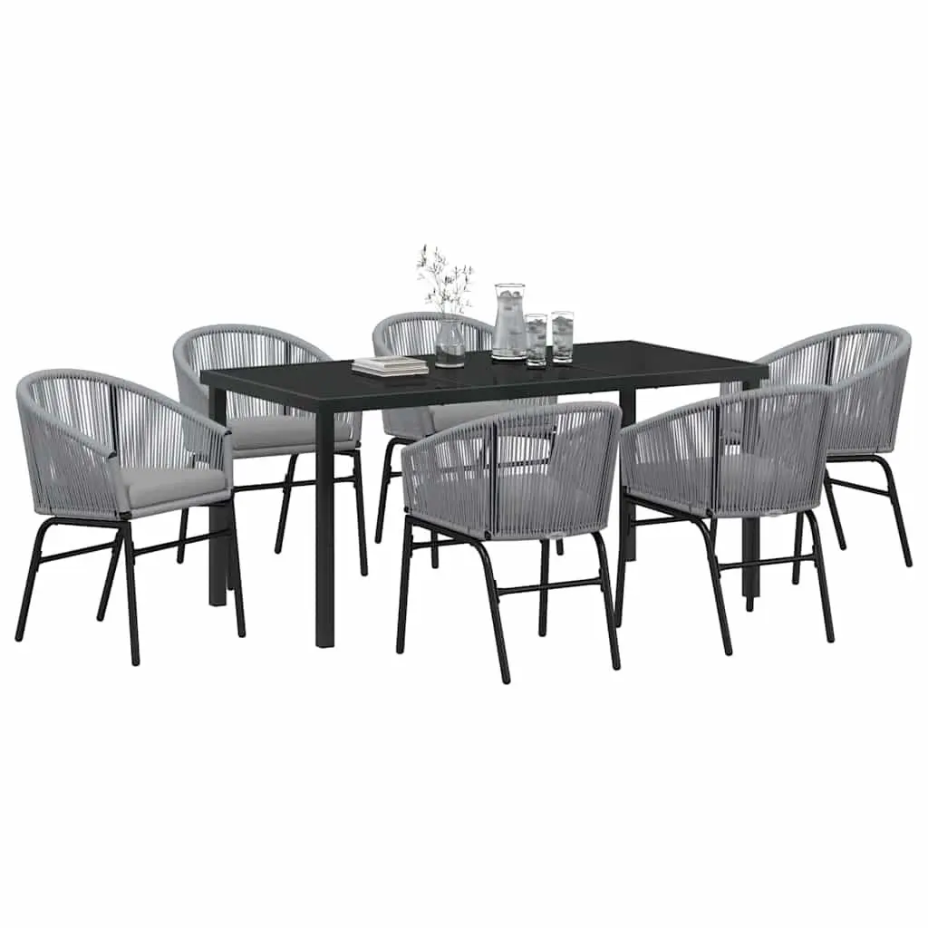 Outdoor Dining Set 7 Pieces Rectangular Anthracite Steel Frame Tempered Glass Top