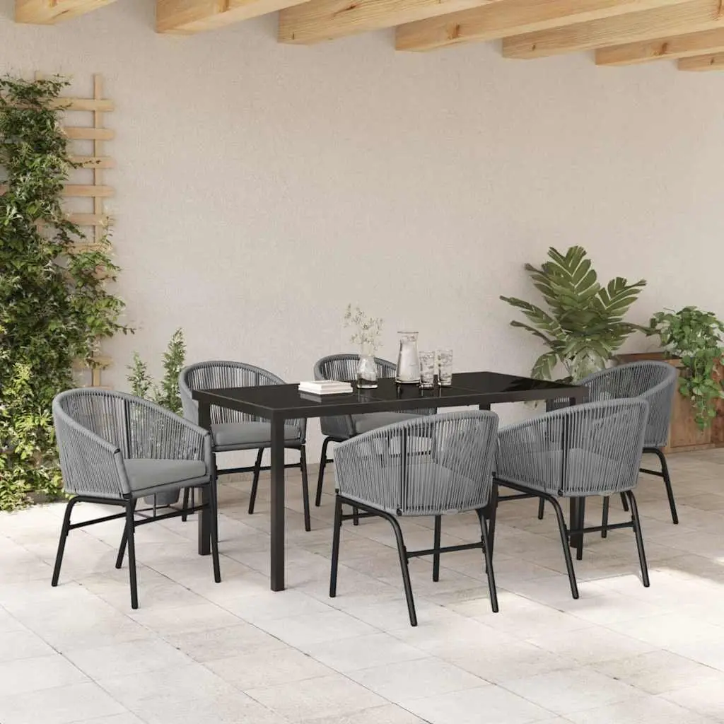 Outdoor Dining Set 7 Pieces Rectangular Anthracite Steel Frame Tempered Glass Top