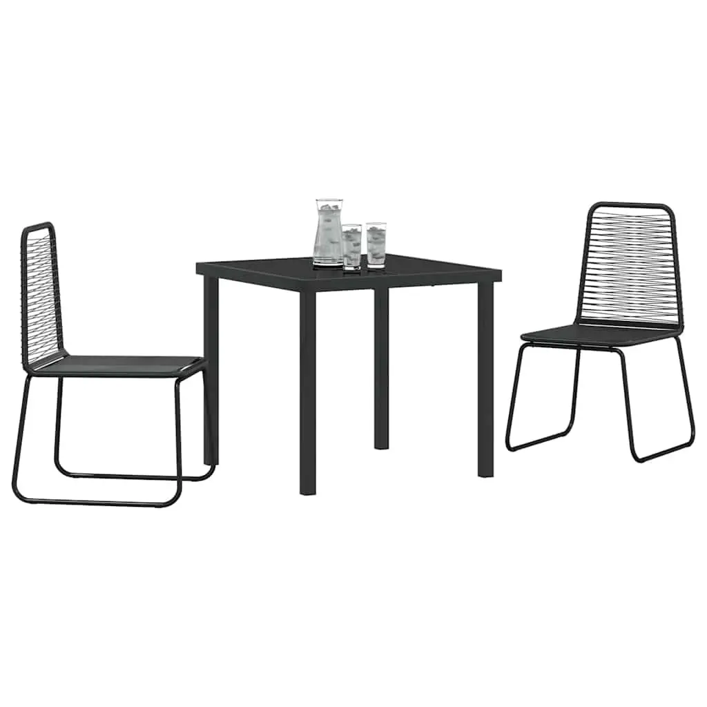 Garden Dining Set 3 Piece Outdoor Furniture Black Steel Frame Glass Top Patio