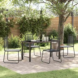 Garden Dining Set 5 pcs Black Steel Outdoor Furniture Rectangular Table Chairs