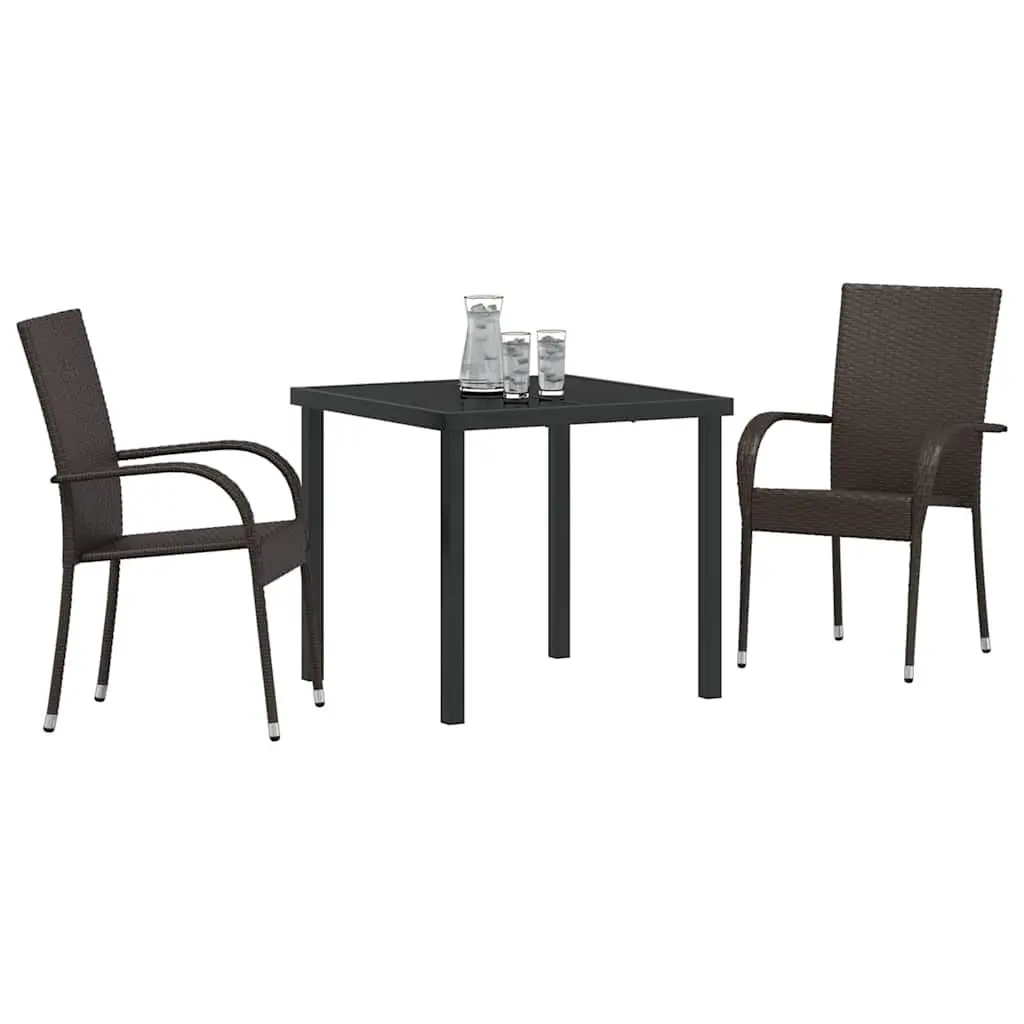 Garden Dining Set 3 Pieces Brown Poly Rattan Outdoor Patio Furniture