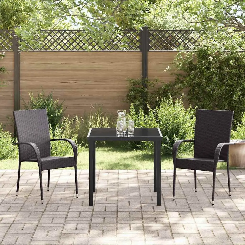 Garden Dining Set 3 Pieces Brown Poly Rattan Outdoor Patio Furniture
