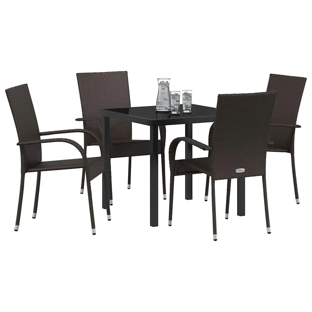 Outdoor Furniture Dining Set 5 Pieces Patio Table Rectangular Brown Steel Frame