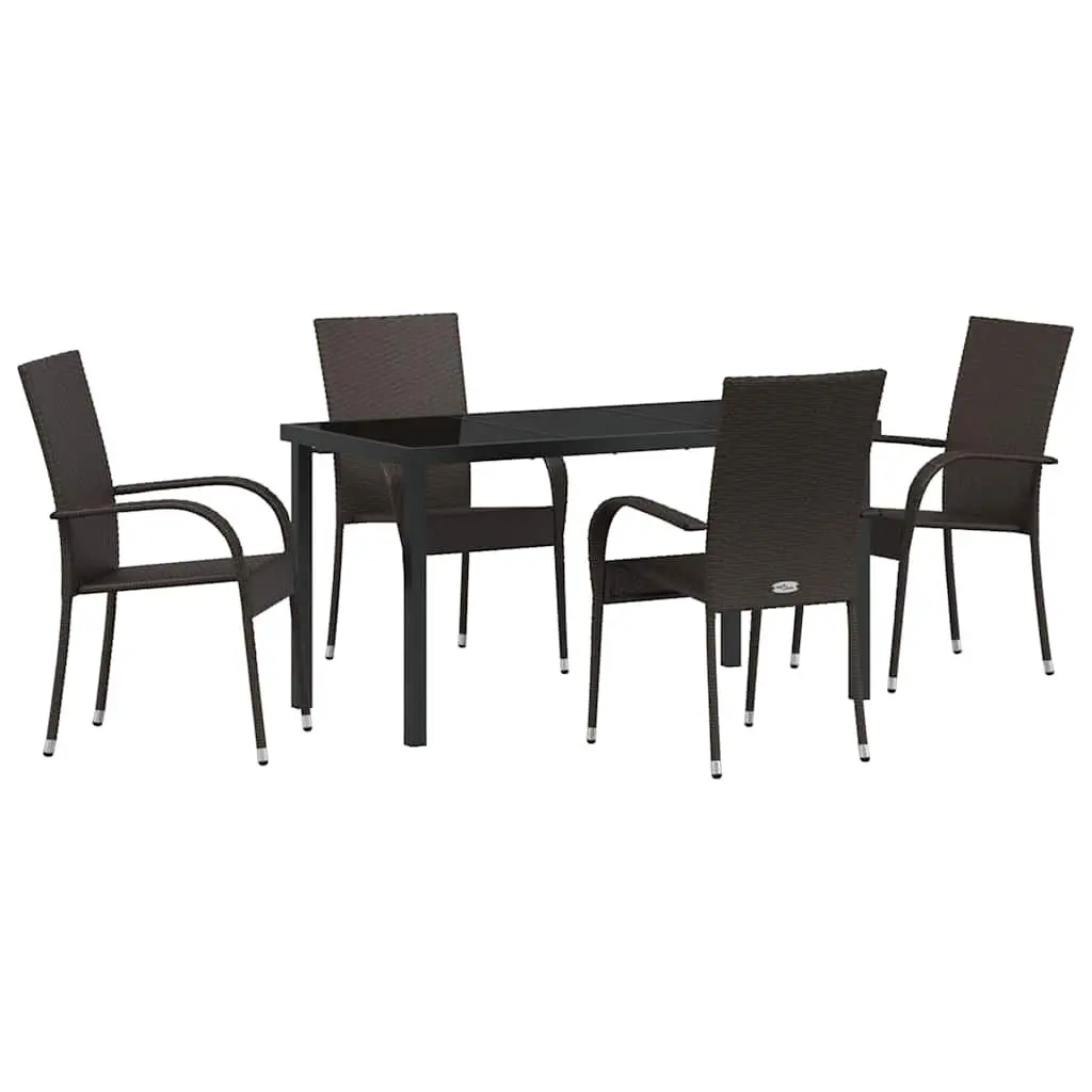 Garden Dining Set 5 Pieces Outdoor Furniture Rectangular Table Chairs Brown Steel