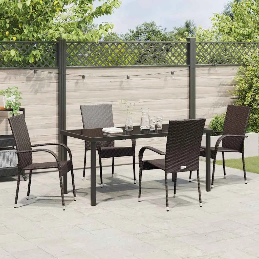 Garden Dining Set Outdoor Furniture 5 Pieces Rectangular Brown Poly Rattan Steel Frame