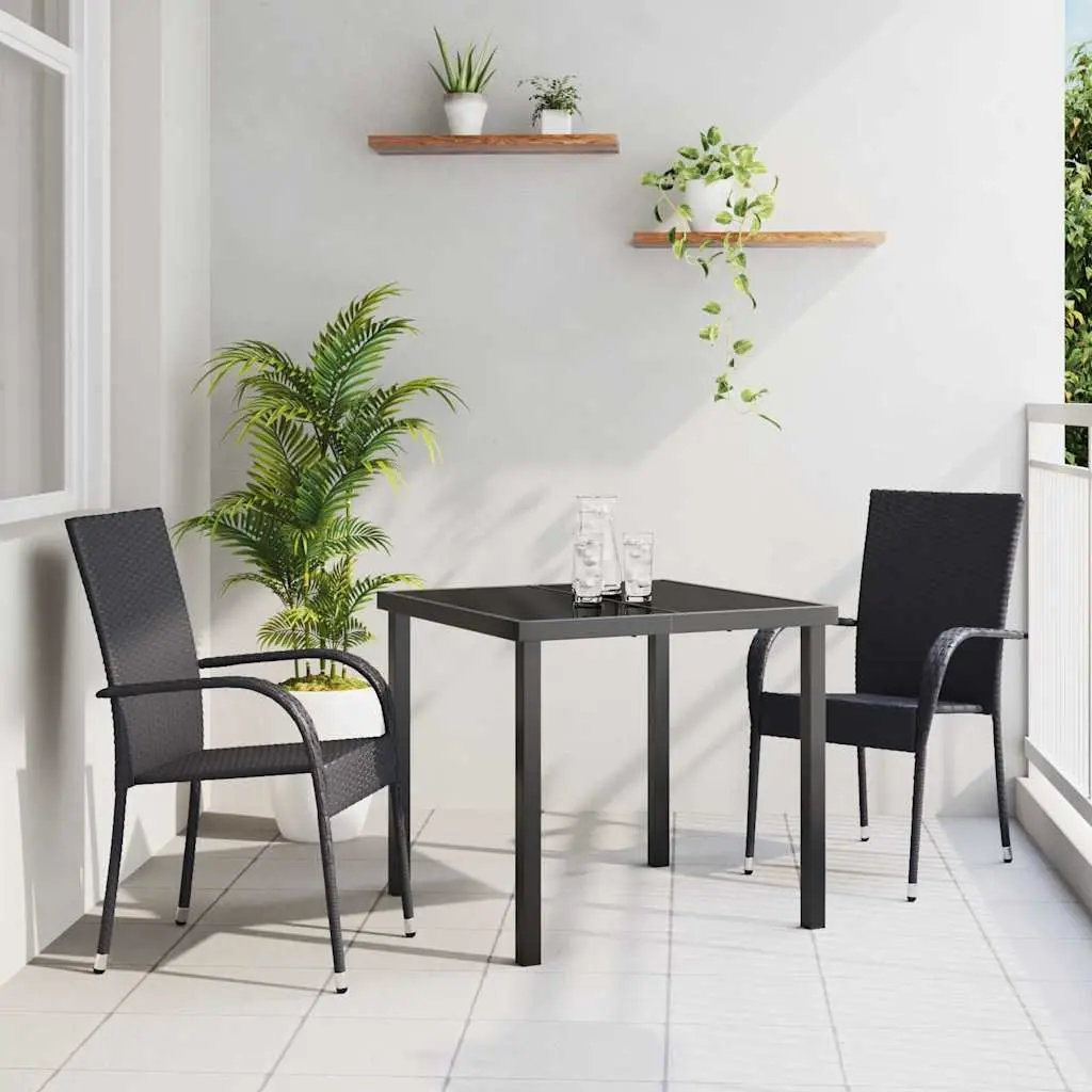 Garden Dining Set 3 Pieces Black Powder-Coated Steel Frame Outdoor Patio