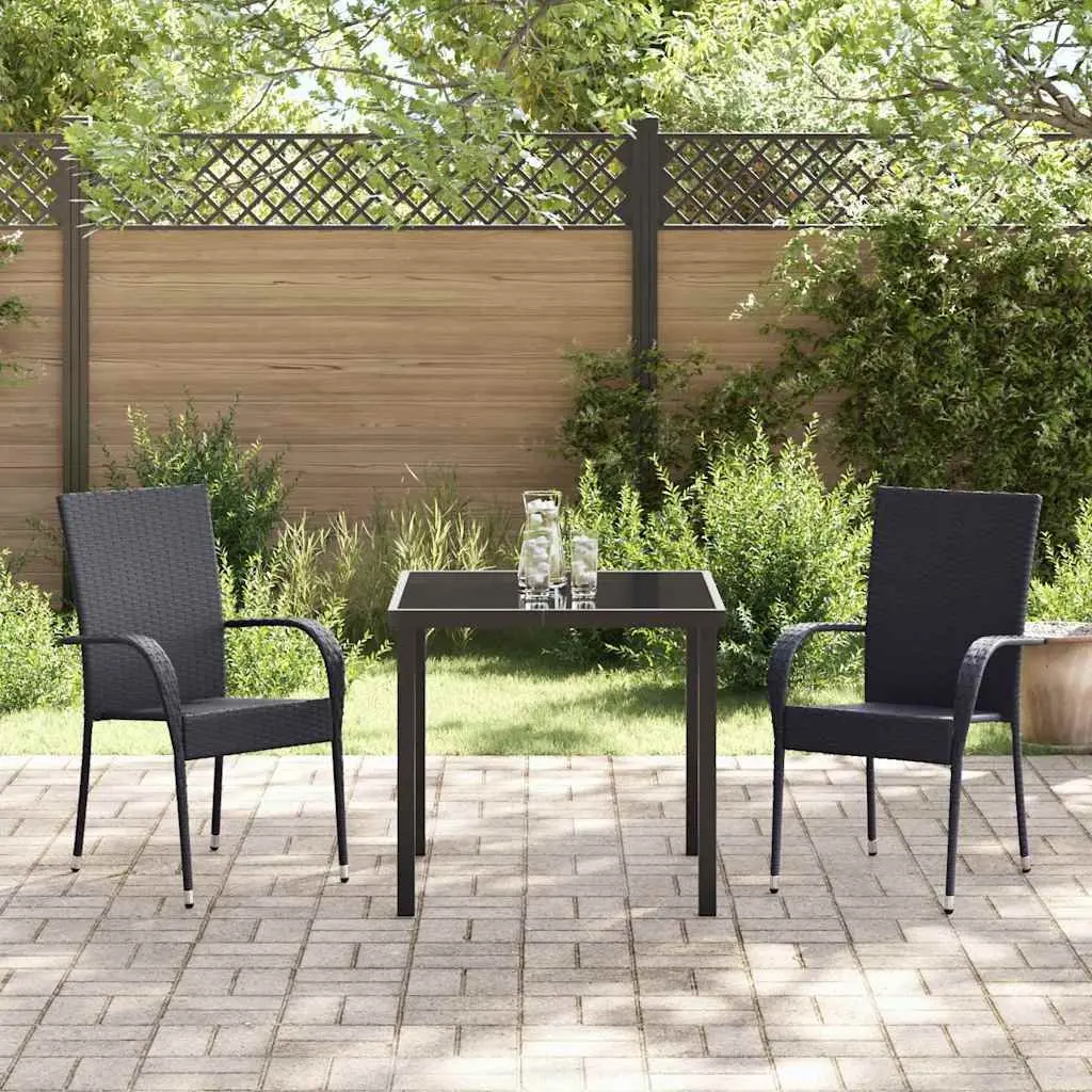 Garden Dining Set 3 Pieces Black Powder-Coated Steel Frame Outdoor Patio