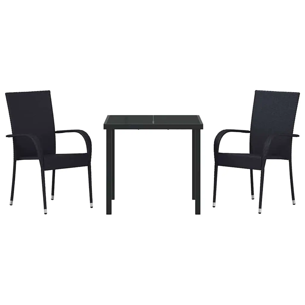 Garden Dining Set 3 Pieces Black Powder-Coated Steel Frame Outdoor Patio