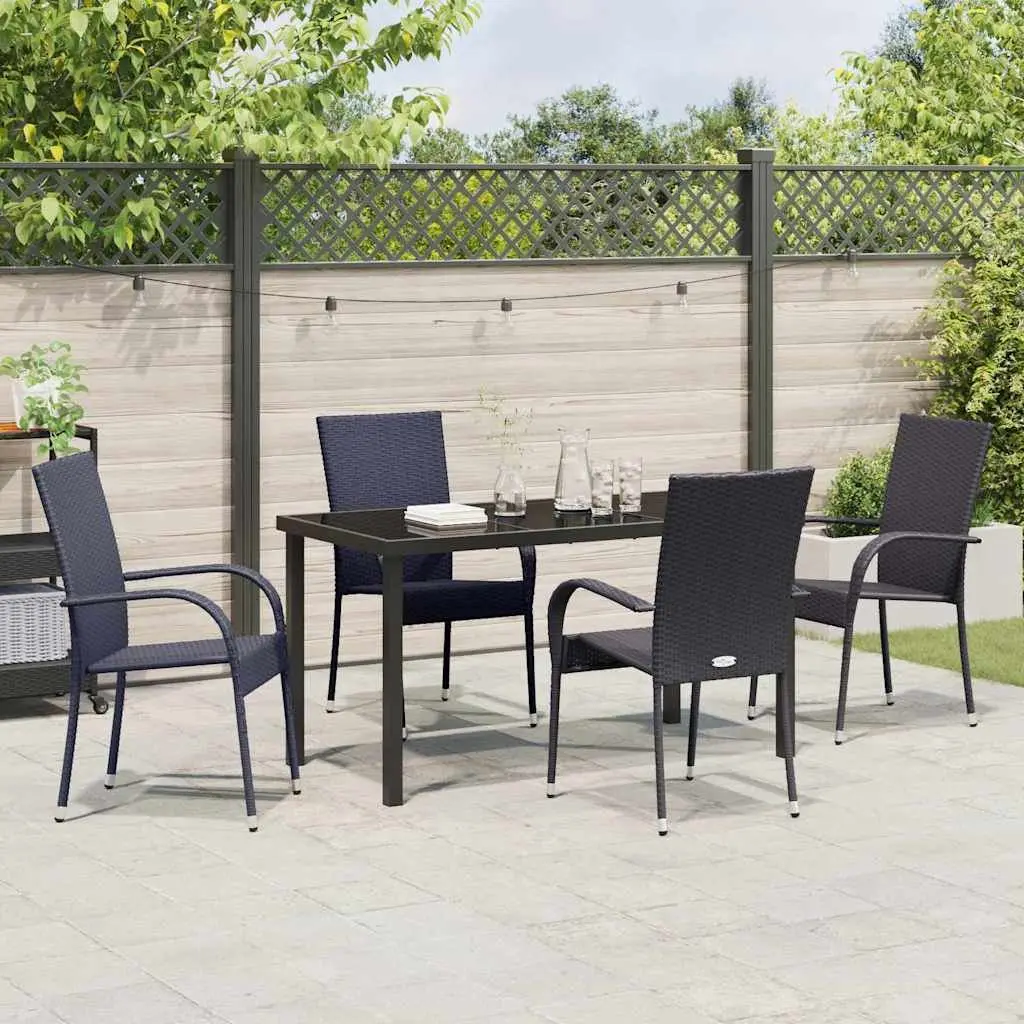 Garden Dining Set 5 Piece Outdoor Furniture Black Steel Frame Patio Table Chairs
