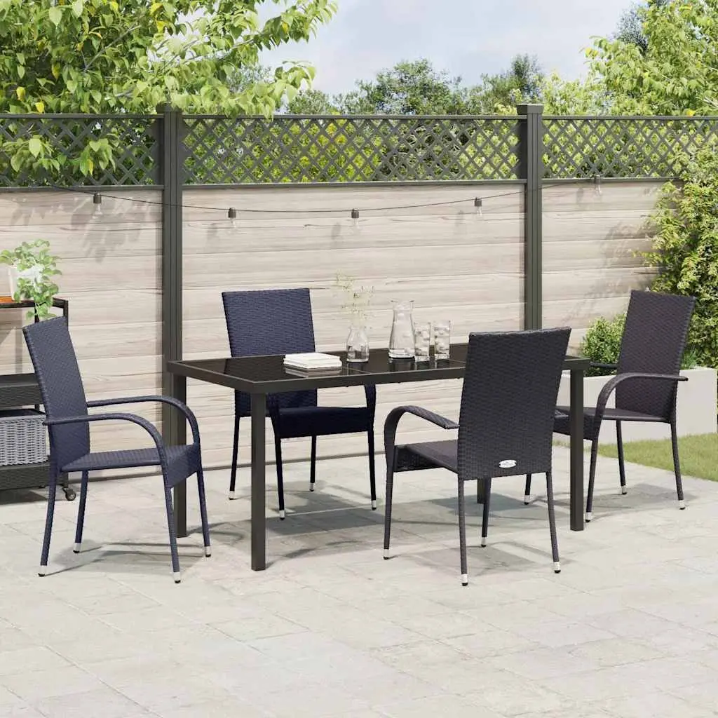Garden Dining Set 5 Pieces Rectangular Outdoor Patio Furniture Black Steel Frame