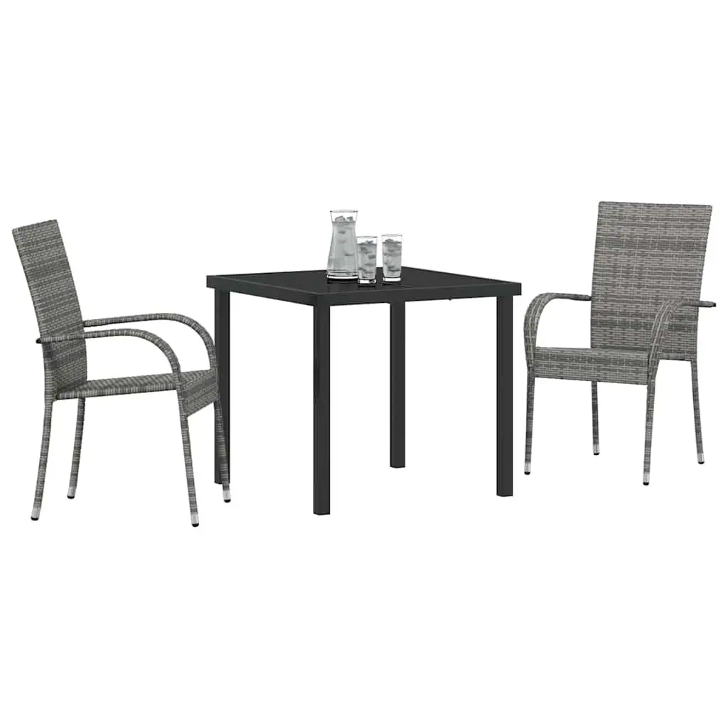 Garden Dining Set Outdoor Patio 3 Pieces Grey Powder-Coated Steel Frame
