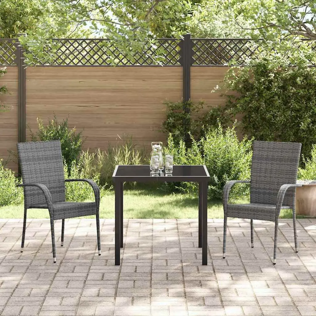 Garden Dining Set Outdoor Patio 3 Pieces Grey Powder-Coated Steel Frame