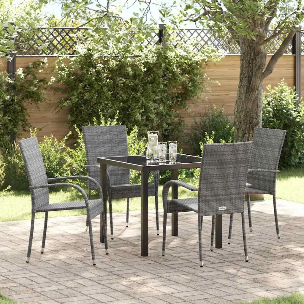 Garden Dining Set 5 Pieces Outdoor Furniture Rectangular Table Grey Powder-Coated Steel Frame