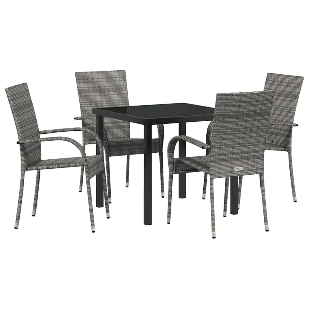 Garden Dining Set 5 Pieces Outdoor Furniture Rectangular Table Grey Powder-Coated Steel Frame