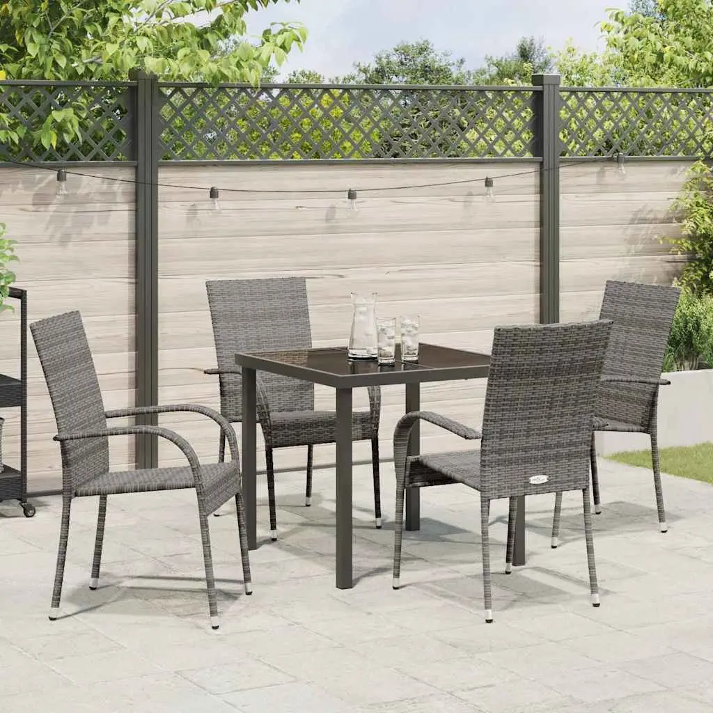 Garden Dining Set 5 Pieces Outdoor Furniture Rectangular Table Grey Powder-Coated Steel Frame