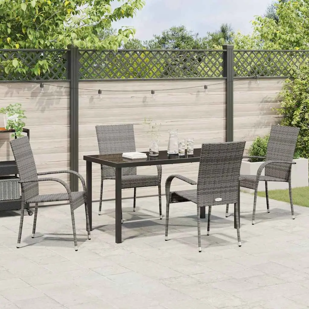 Garden Dining Set 5 Piece Outdoor Furniture Rectangular Table with 4 Chairs Grey Steel Frame