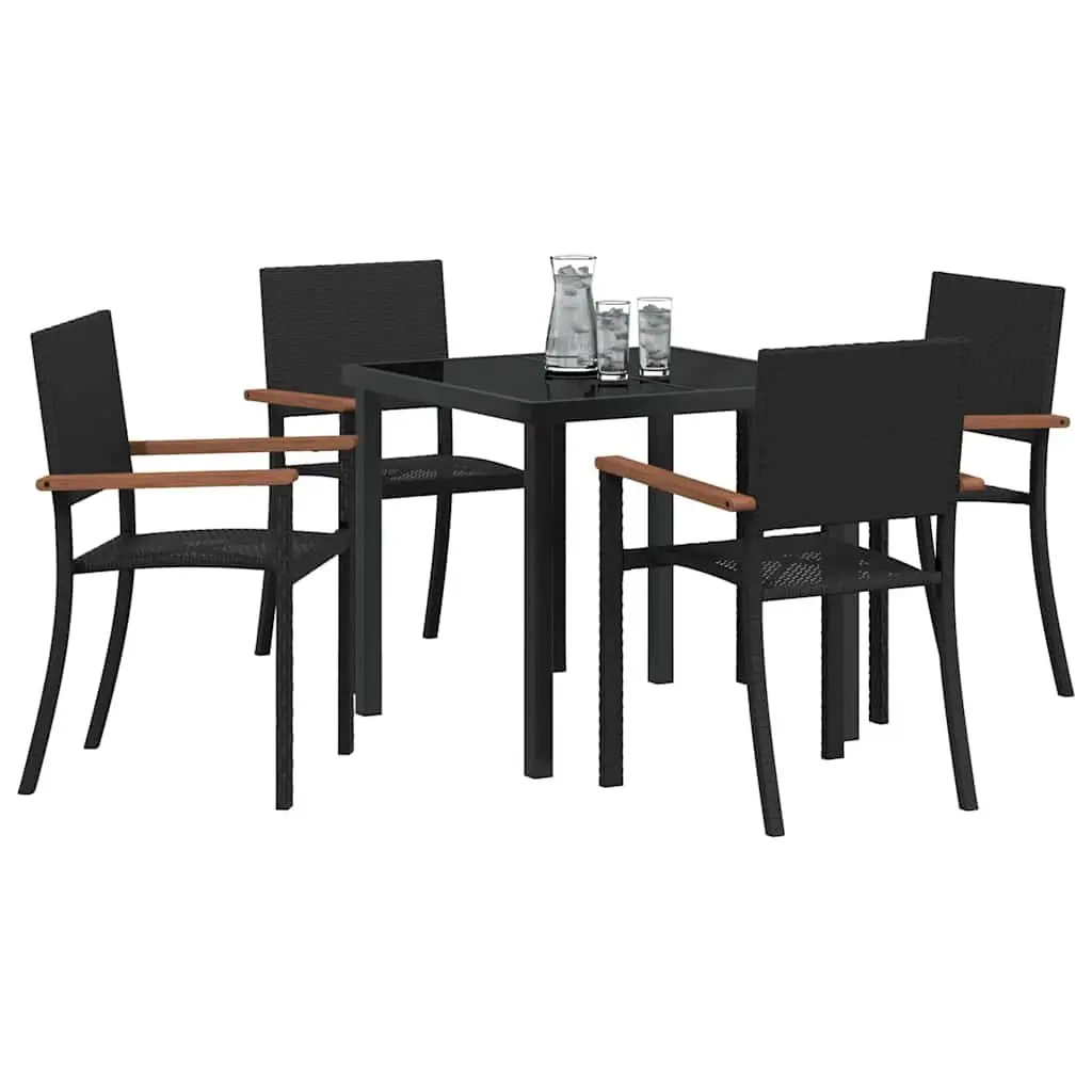 Outdoor Dining Set 5 Piece Rectangular Rattan Table Black Steel Frame
