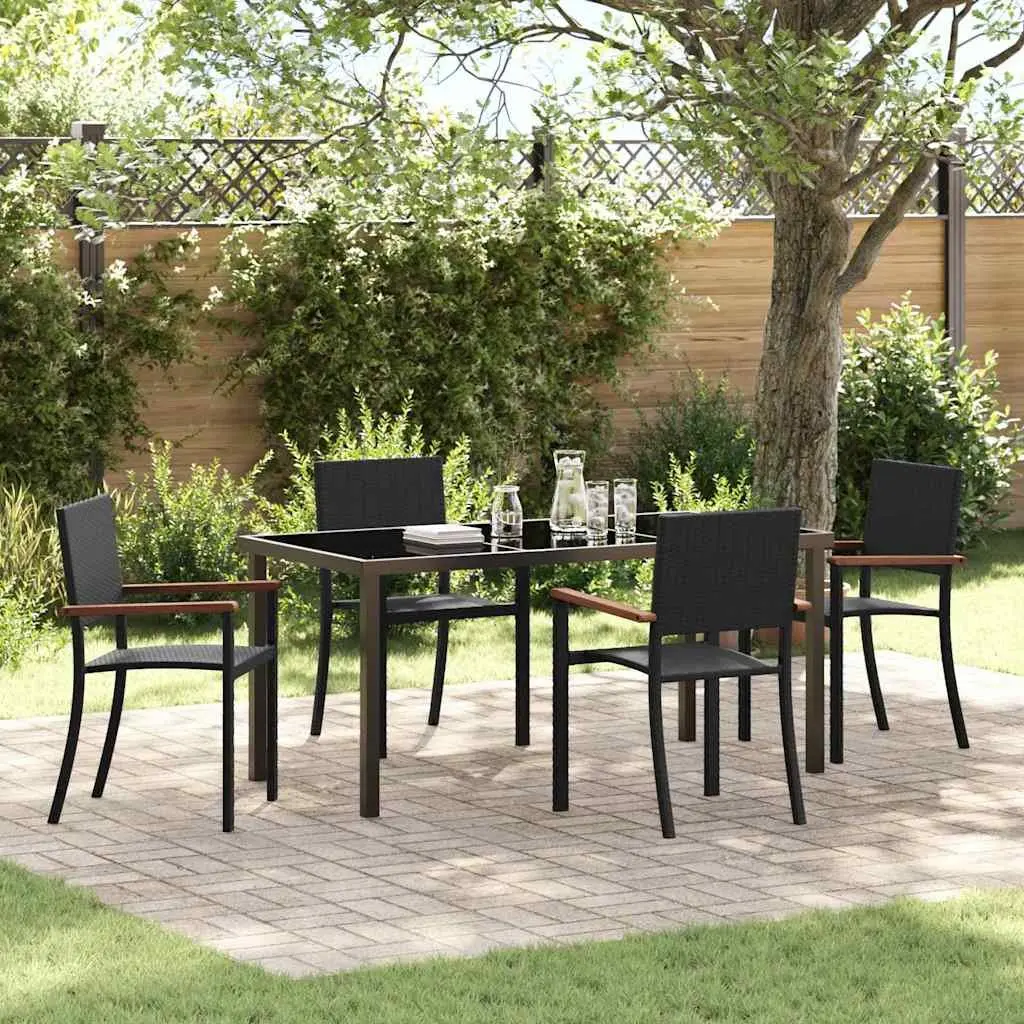 Garden Dining Set 5 Piece Outdoor Furniture Rectangular Black Steel Rattan Table Chairs