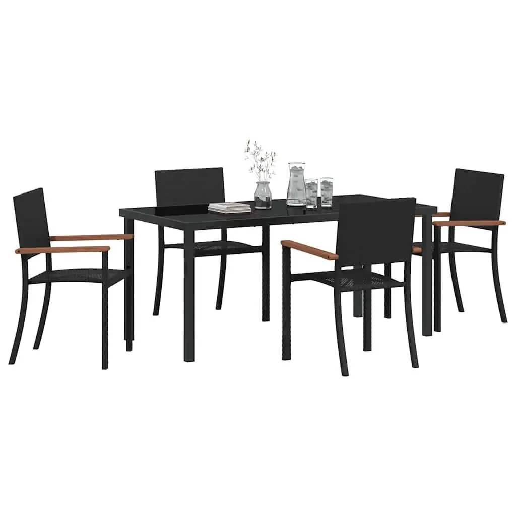 Garden Dining Set 5 Piece Outdoor Furniture Rectangular Black Steel Rattan Table Chairs
