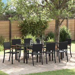 Garden Dining Set 9 Pieces Black Steel Outdoor Furniture Rattan Seating Patio