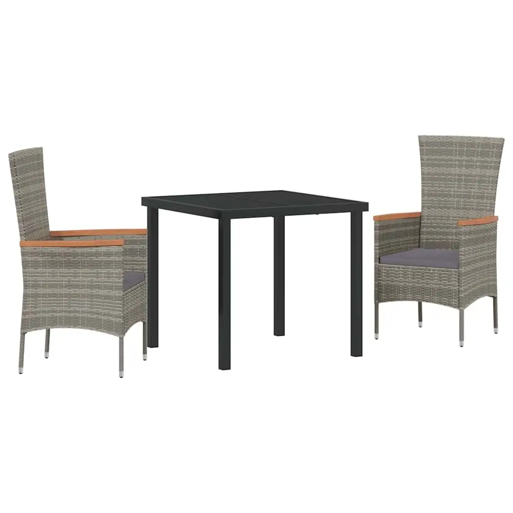 Outdoor Lounge Furniture Set 3 Piece Rectangular Dining Grey Steel Frame with Glass Top