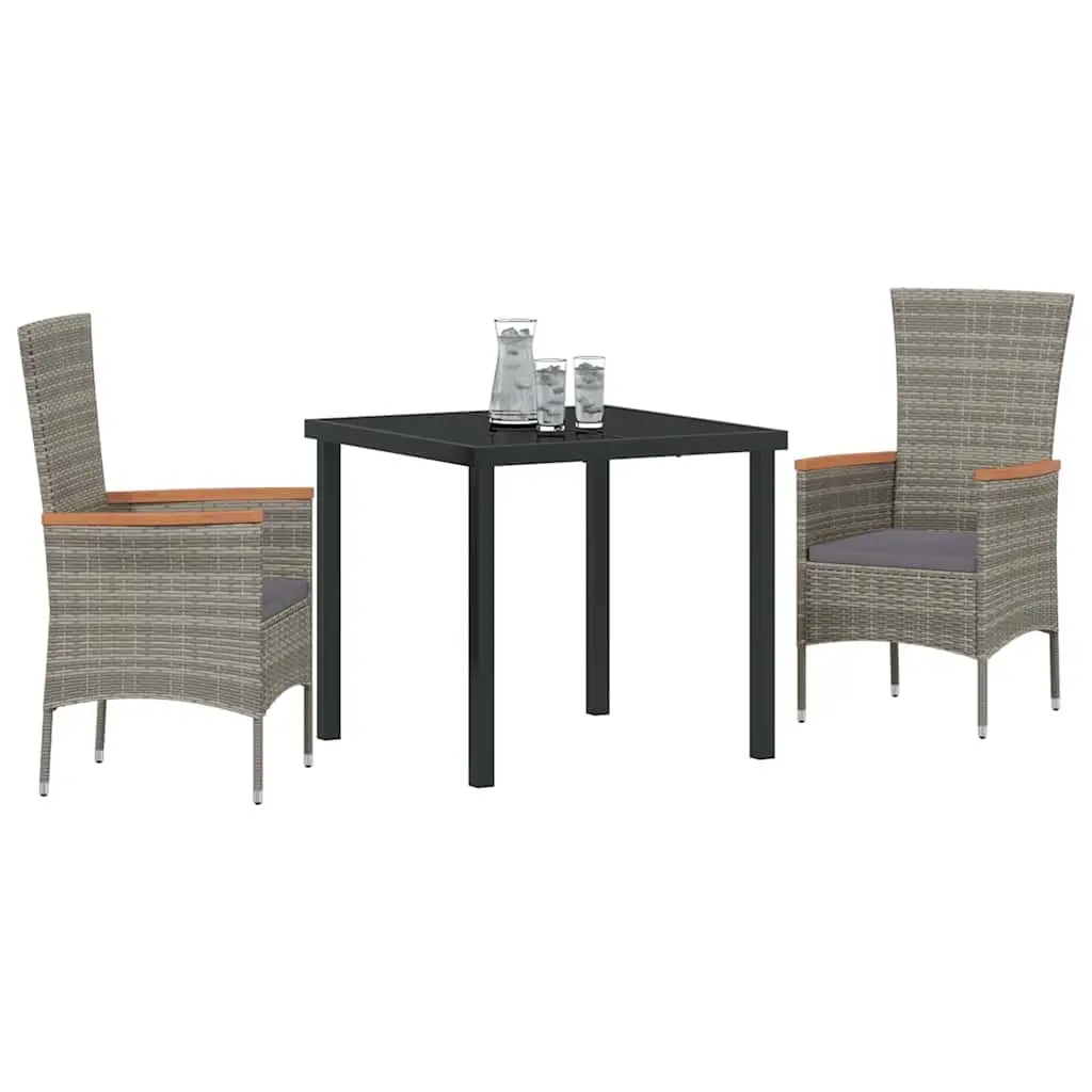 Outdoor Lounge Furniture Set 3 Piece Rectangular Dining Grey Steel Frame with Glass Top