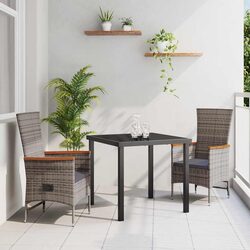 Garden Dining Set 3 Pieces Outdoor Furniture Grey Powder-Coated Steel Tempered