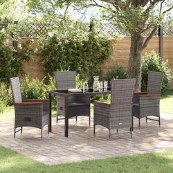 Garden Dining Set 5 Piece Outdoor Furniture Grey Steel Frame Glass Top Rattan