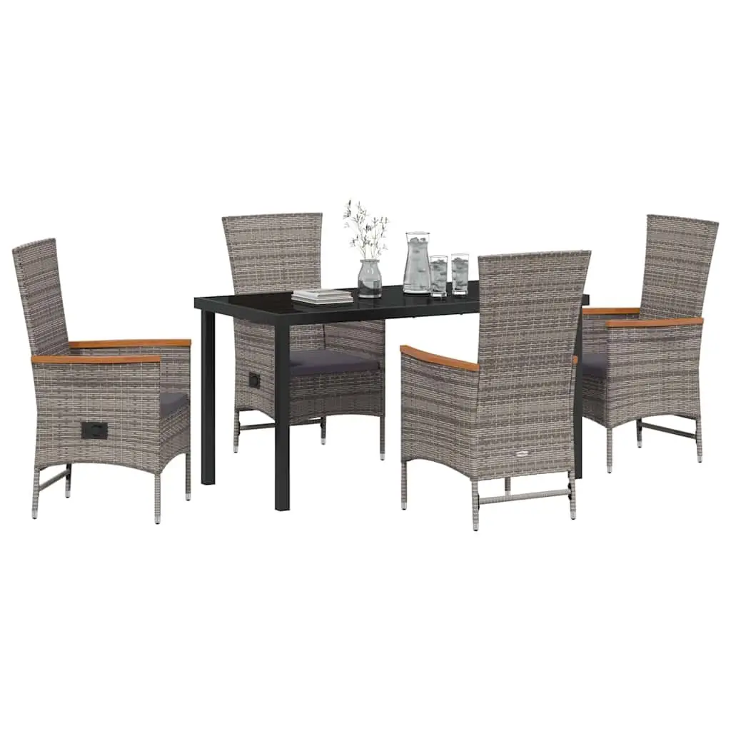 Outdoor Furniture Dining Set 5 Pieces Grey Rattan Weave Steel Frame Tempered Glass Table
