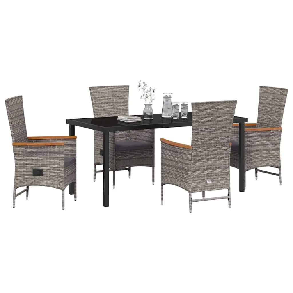 Outdoor Dining Set 5 Piece Garden Furniture Grey Steel Frame Glass Top Weather Resistant Cushions