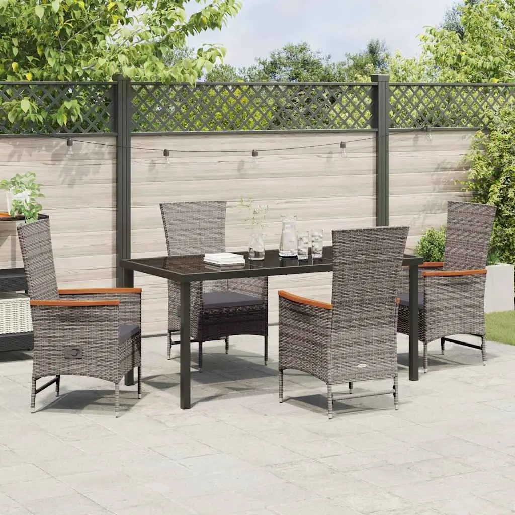 Outdoor Dining Set 5 Piece Garden Furniture Grey Steel Frame Glass Top Weather Resistant Cushions