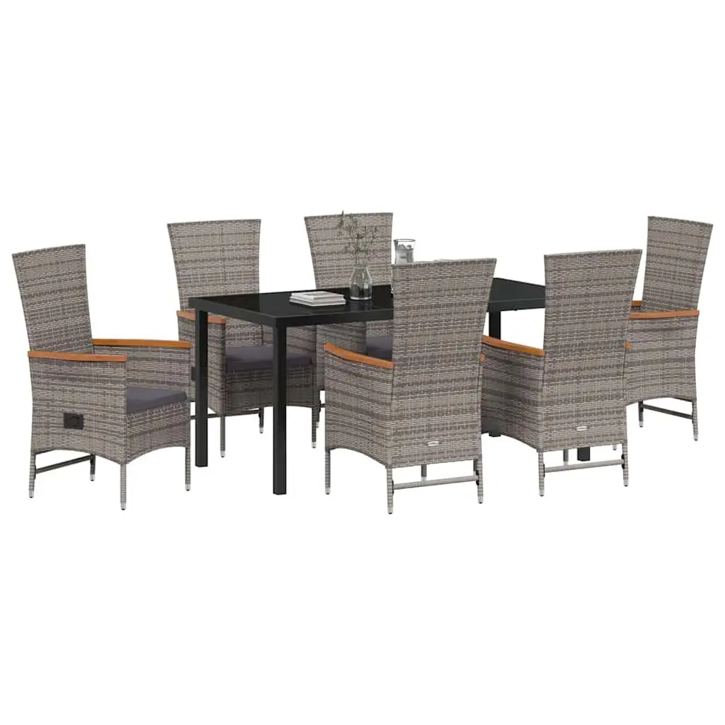 Garden Dining Set 7 Piece Outdoor Furniture Grey Steel Rattan Glass Table Chairs