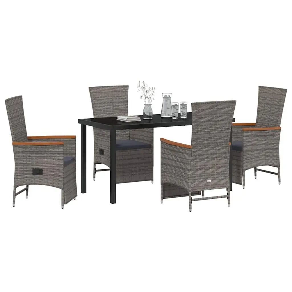 Garden Dining Set 5 Piece Outdoor Furniture Grey Poly Rattan Patio Seating