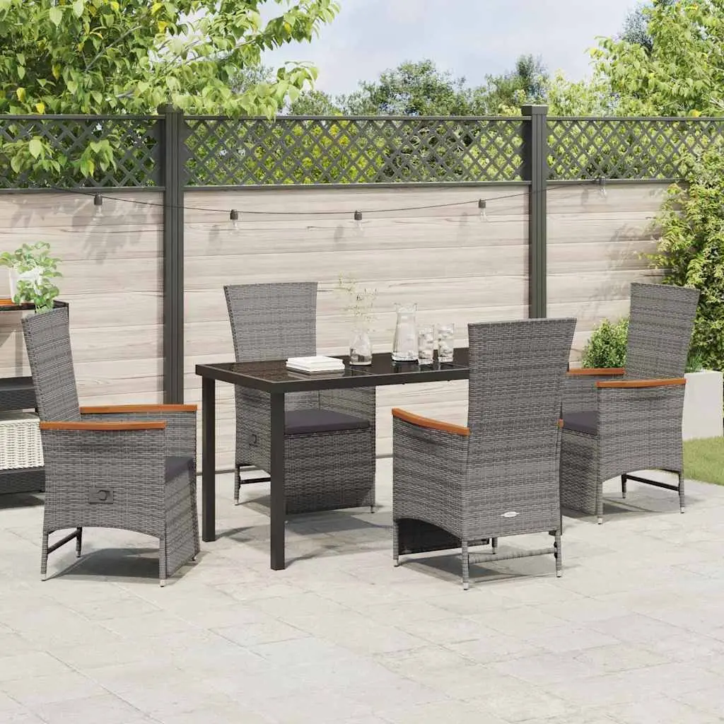 Garden Dining Set 5 Piece Outdoor Furniture Grey Poly Rattan Patio Seating