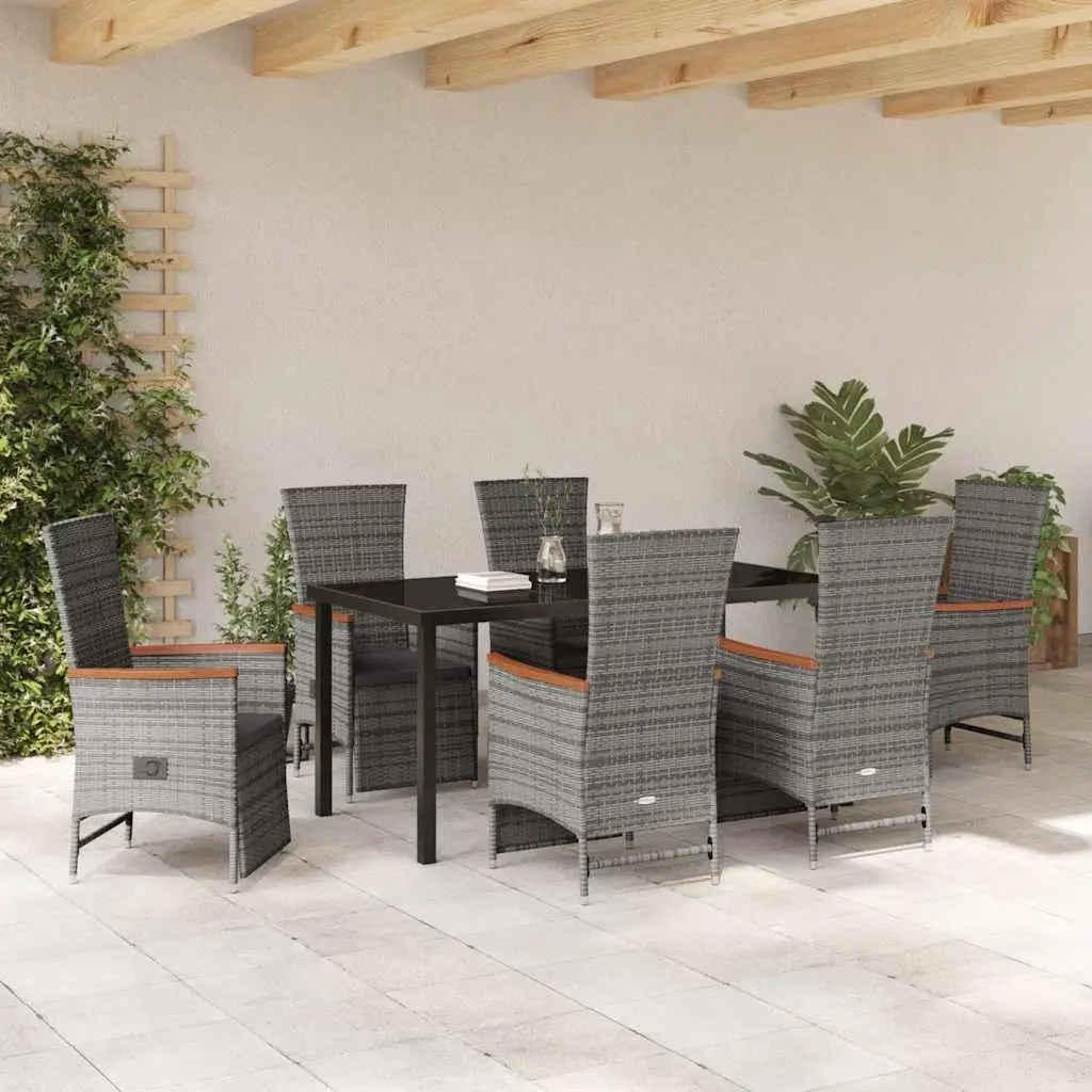 Garden Dining Set Outdoor Furniture 7 Piece Grey Poly Rattan with Cushions