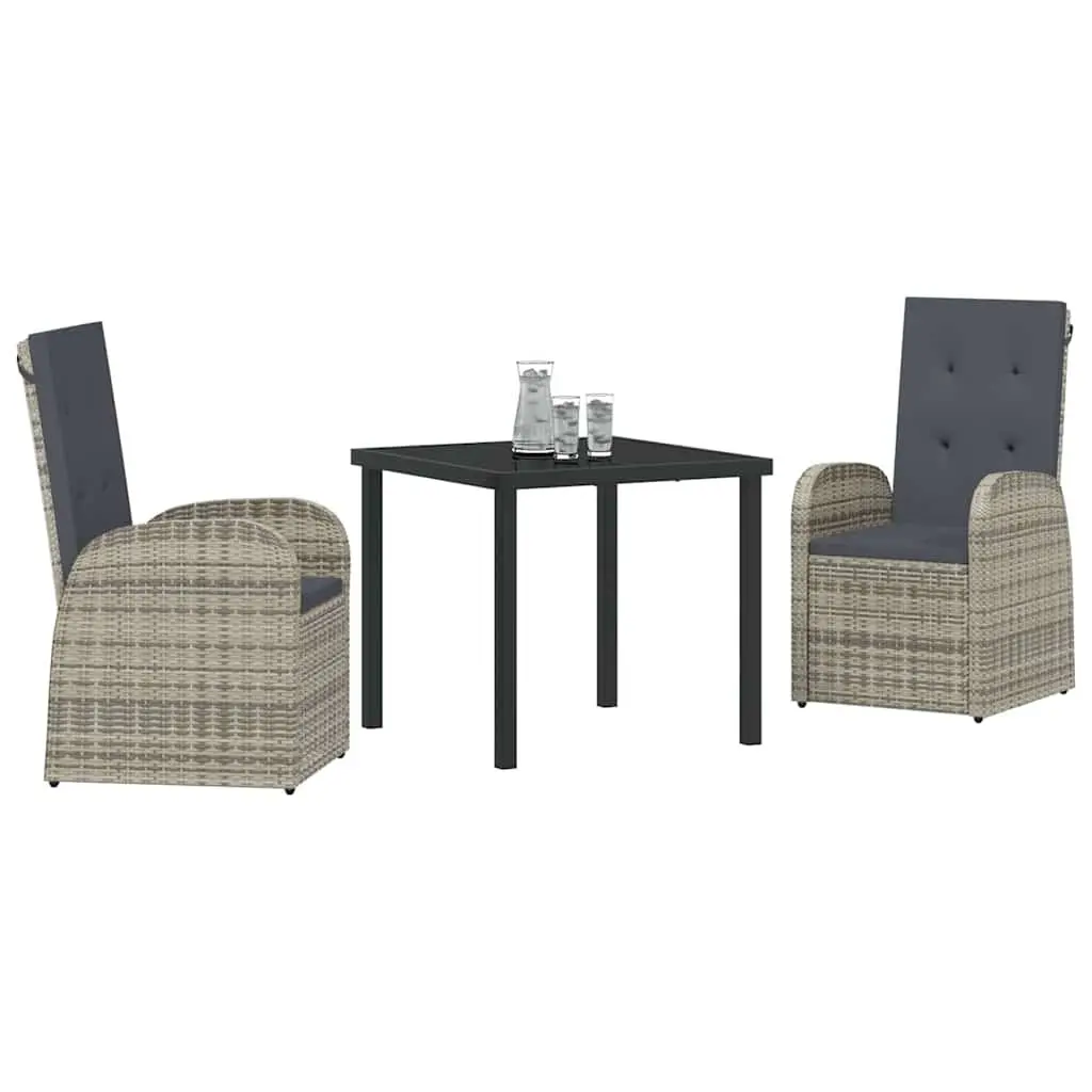Garden Dining Set 3 Piece Outdoor Furniture Patio Table Chairs Grey