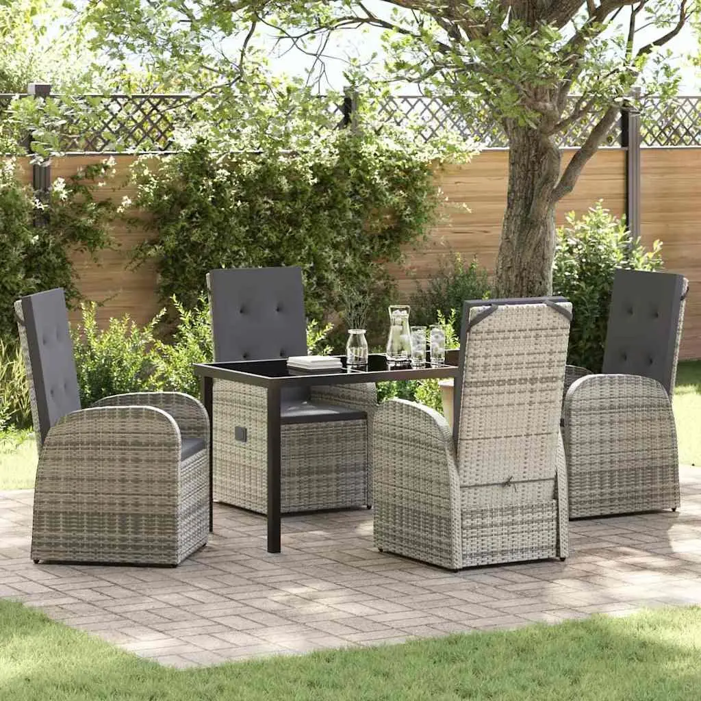 Outdoor Furniture Set 5 Piece Dining Grey Poly Rattan Table and Chairs for Garden and Patio