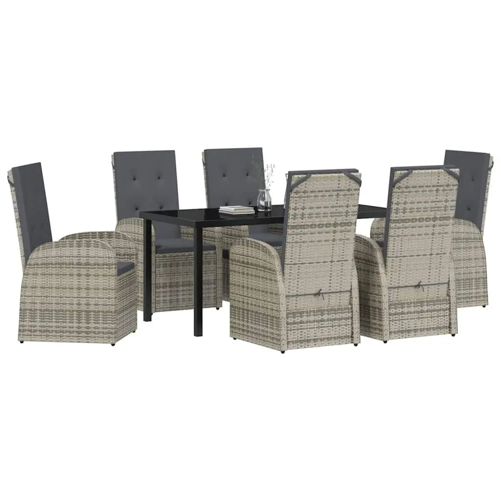 Garden Dining Set 7 Pieces Outdoor Furniture Grey Poly Rattan Cushions