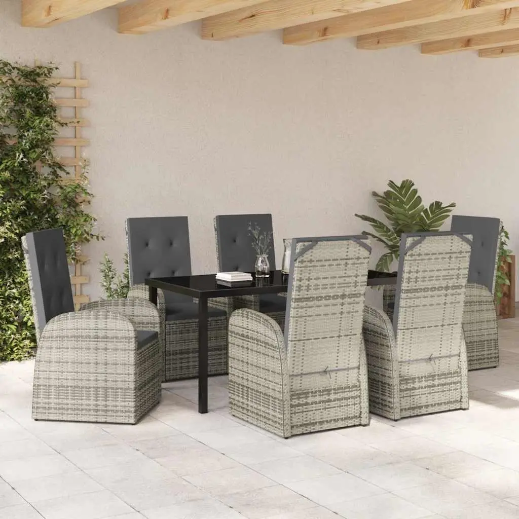 Garden Dining Set 7 Pieces Outdoor Furniture Grey Poly Rattan Cushions