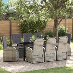 Comfortable Grey Poly Rattan 9-Piece Dining Set
