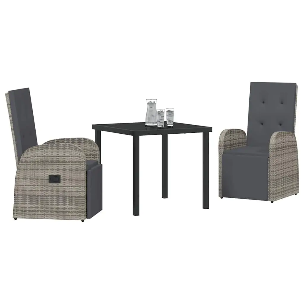 3 Piece Grey Poly Rattan Patio Dining Set Modern Outdoor Furniture for Terrace and Backyard