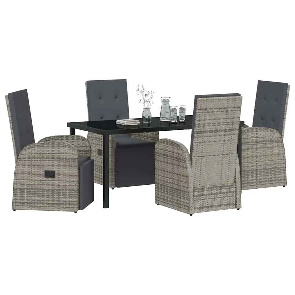 Outdoor Furniture Set for Dining and Relaxation Grey Poly Rattan Chairs and Table 5 Piece