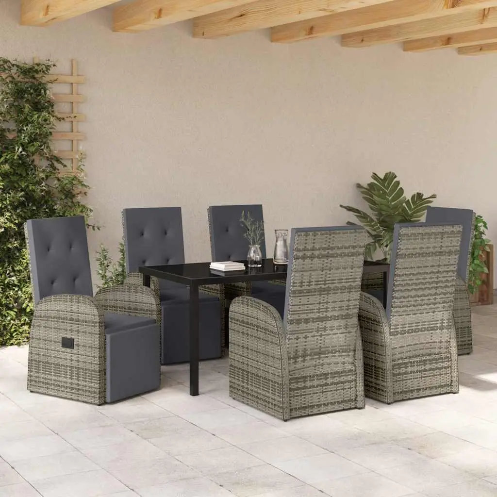 Garden Dining Set 7 Piece Grey Poly Rattan Outdoor Furniture Patio Table Chairs