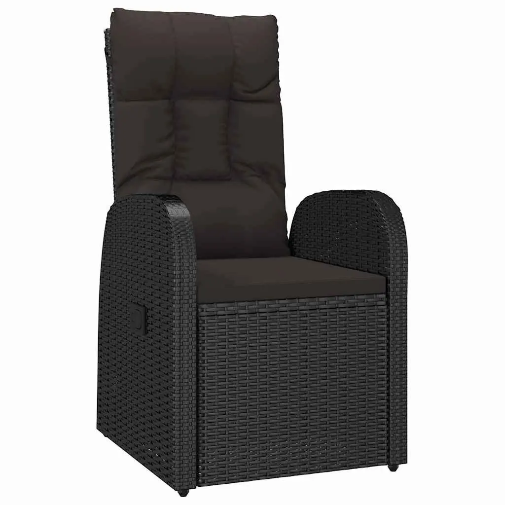 Outdoor Dining Set 3 Piece Black Rattan Garden Furniture with Tempered Glass