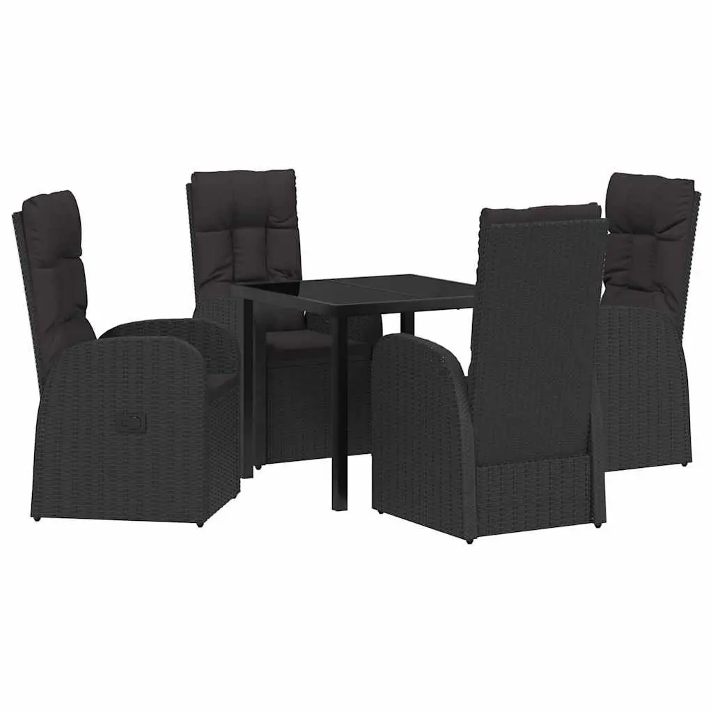 Outdoor Dining Set 5 Pieces Black Poly Rattan Garden Furniture with Glass Table